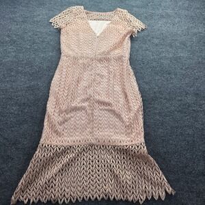 Kay Unger Lace Sheath Dress Leaf Textured High Low Hem 12 Blush Pink Womens Form